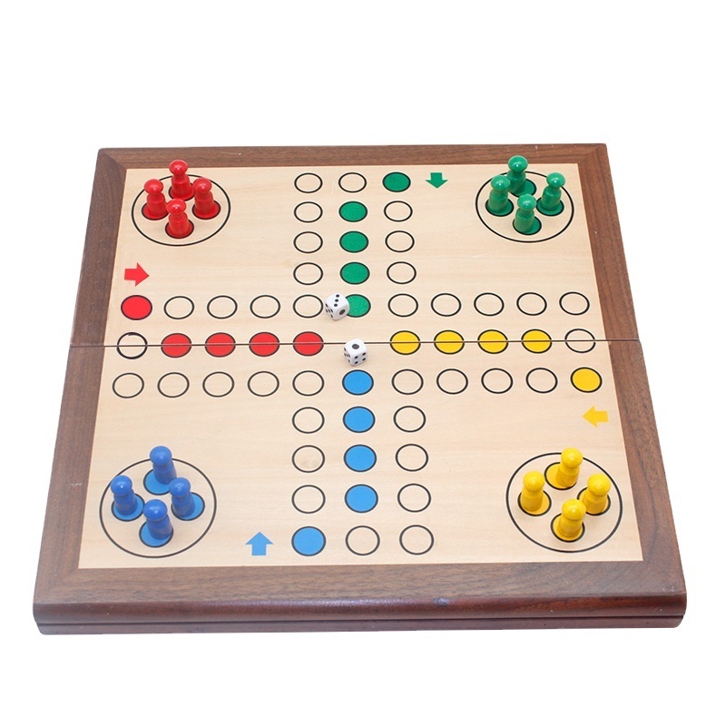 12 inches Wooden Ludo Board Game, 2 in 1 Reversible,   Folding Board with Backgammon Board Game