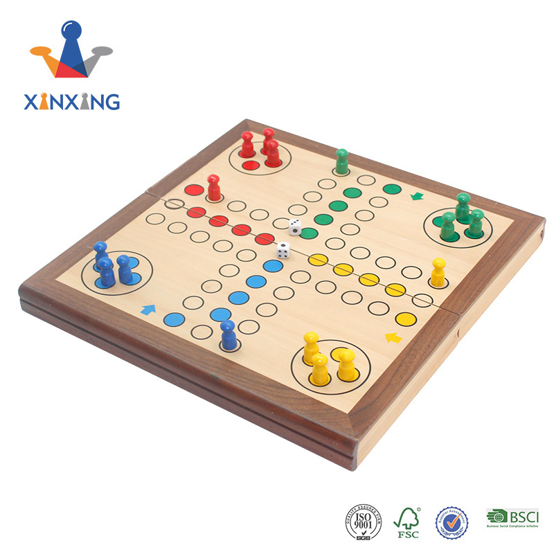 12 inches Wooden Ludo Board Game, 2 in 1 Reversible,   Folding Board with Backgammon Board Game