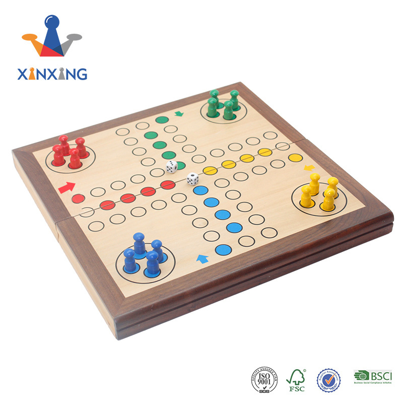 12 inches Wooden Ludo Board Game, 2 in 1 Reversible,   Folding Board with Backgammon Board Game