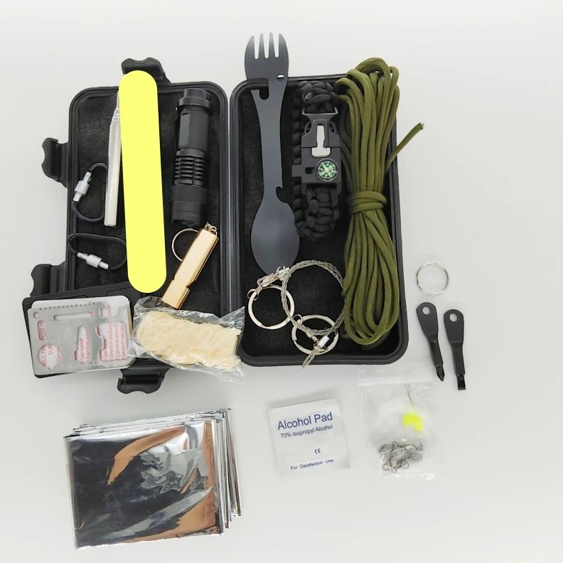 JK-H-O22 Survival Kit Emergency Kit, 15 in 1 Survival Gear and Equipment Tactical Gear Camping Accessories for Outdoor Emergency