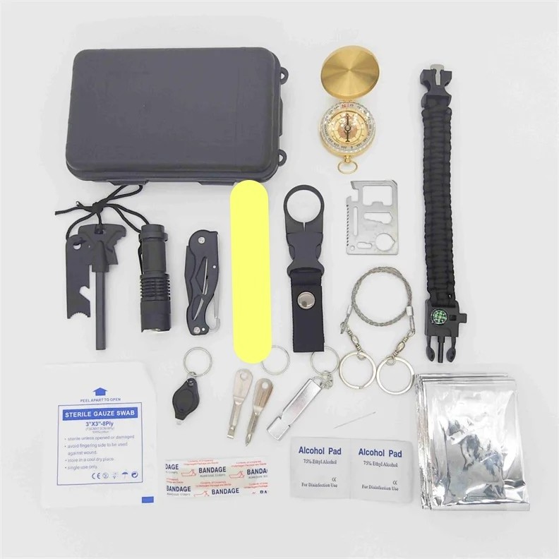 JK-H-O22 Survival Kit Emergency Kit, 15 in 1 Survival Gear and Equipment Tactical Gear Camping Accessories for Outdoor Emergency