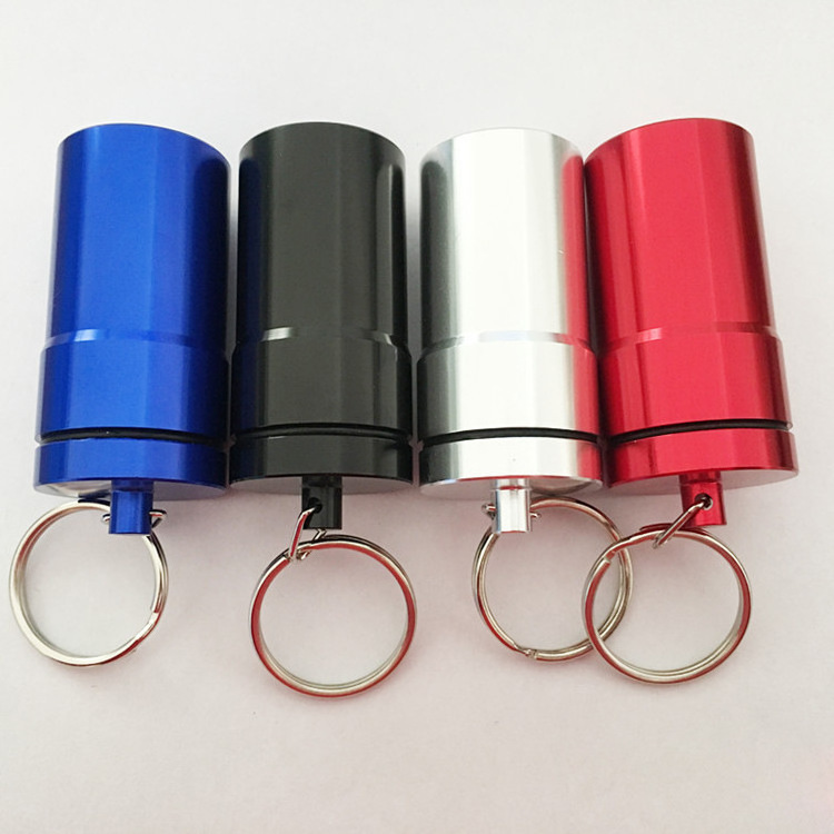 -JKYP--3268 Pill case keychain 21*44mm aluminum mini waterproof pill earplug gadget storage case box keychain