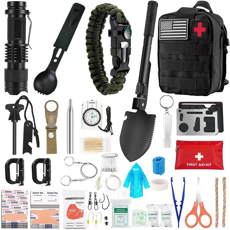 JK-B-010  Camping EDC Survival kit gear box Tactical outdoor survival kits for hiking camping 72 in 1 emergency survival kits