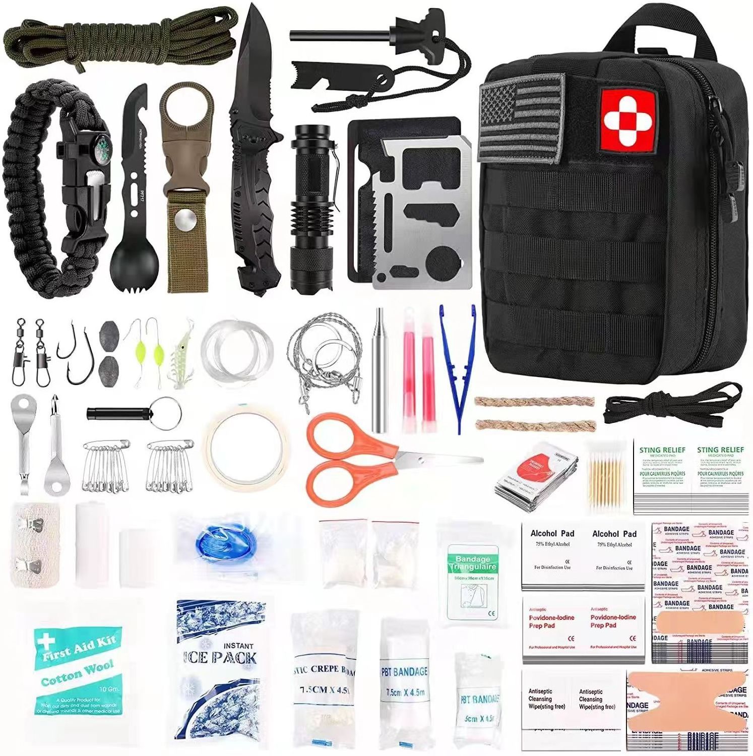 JK-B-008 Mens Gift 500pcs Camping Outdoor Survival Tactical Gear First Aid kit Earthquake Emergency Survival Kit