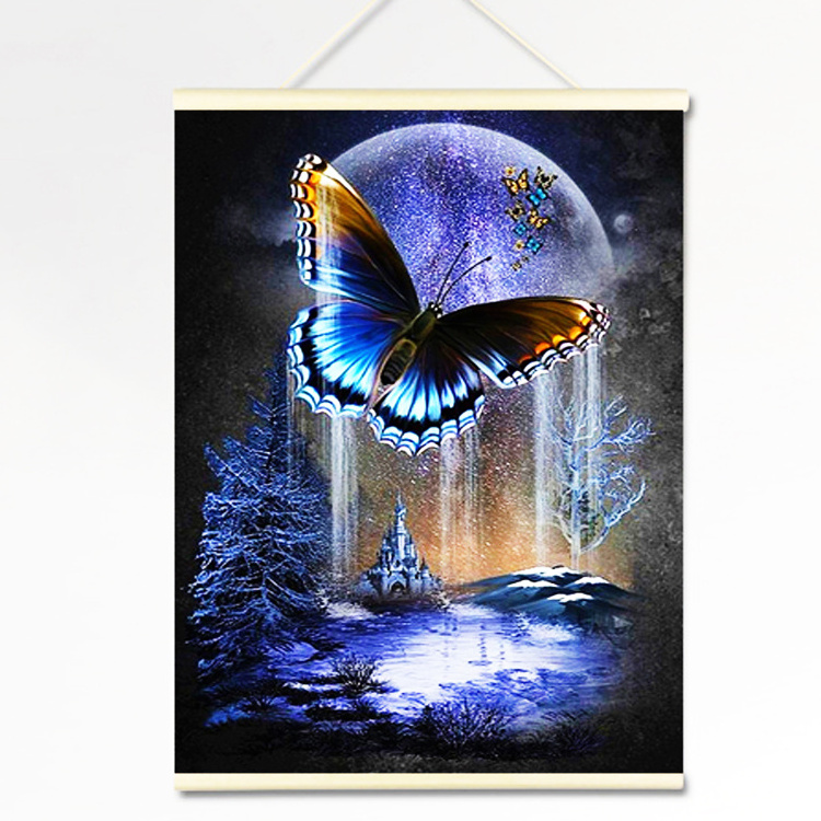 New Design Wall Art 3d Custom Diamond Dotz  Moon Sky 5D Painting Diamond With Wooden Poster