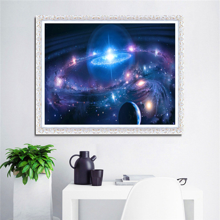 Custom High Quality Short Lint Canvas Poured Glue 5D Full Drill  Star River Diamond Painting for Wall Decoration