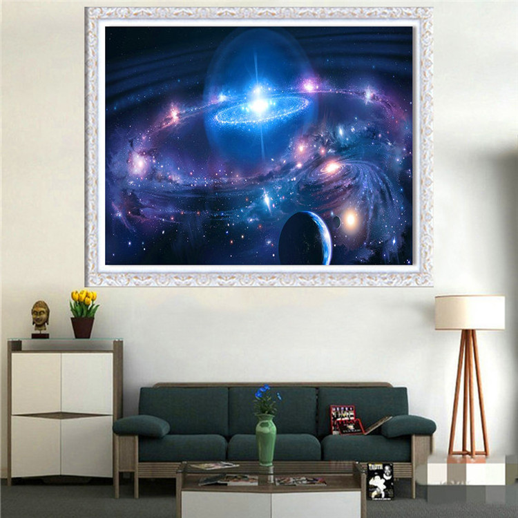 Custom High Quality Short Lint Canvas Poured Glue 5D Full Drill  Star River Diamond Painting for Wall Decoration