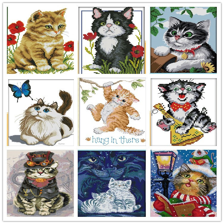 Popular Hand Embroidery Needlework New Wall Decoration 3D Free DMC Art Cat Cross Stitch Patterns