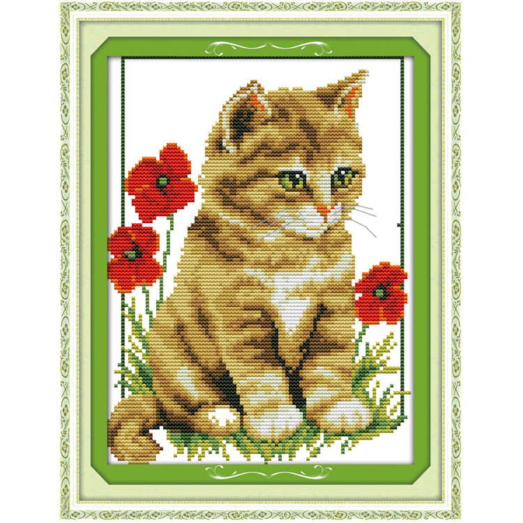 Popular Hand Embroidery Needlework New Wall Decoration 3D Free DMC Art Cat Cross Stitch Patterns