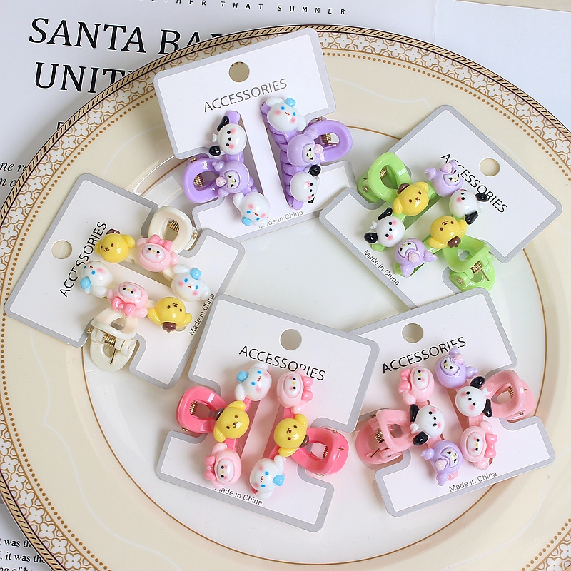 2 Pairs of Cartoon Sweet Korean Style Hair Clips Sanrio Child Hair Clips Exquisite Doll Bangs Accessories for Kids