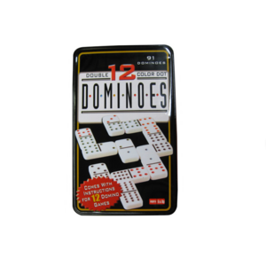 Double 12 colorful plastic domino in tin box