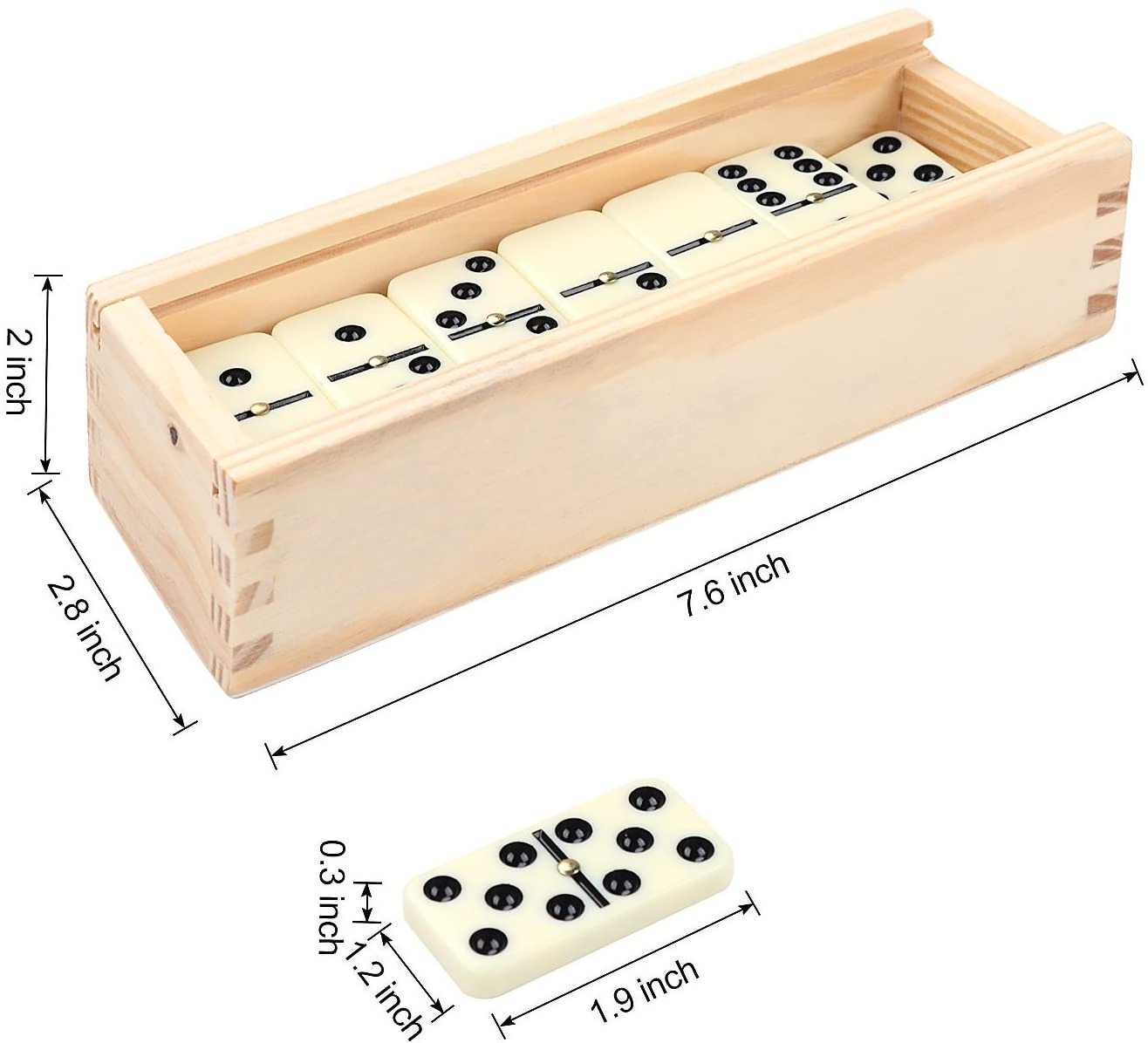 Dominoes Set- 28 Piece Double-Six Ivory Domino Tiles Set, Classic Numbers Table Game with Wooden Carrying/Storage Case by Hey! P