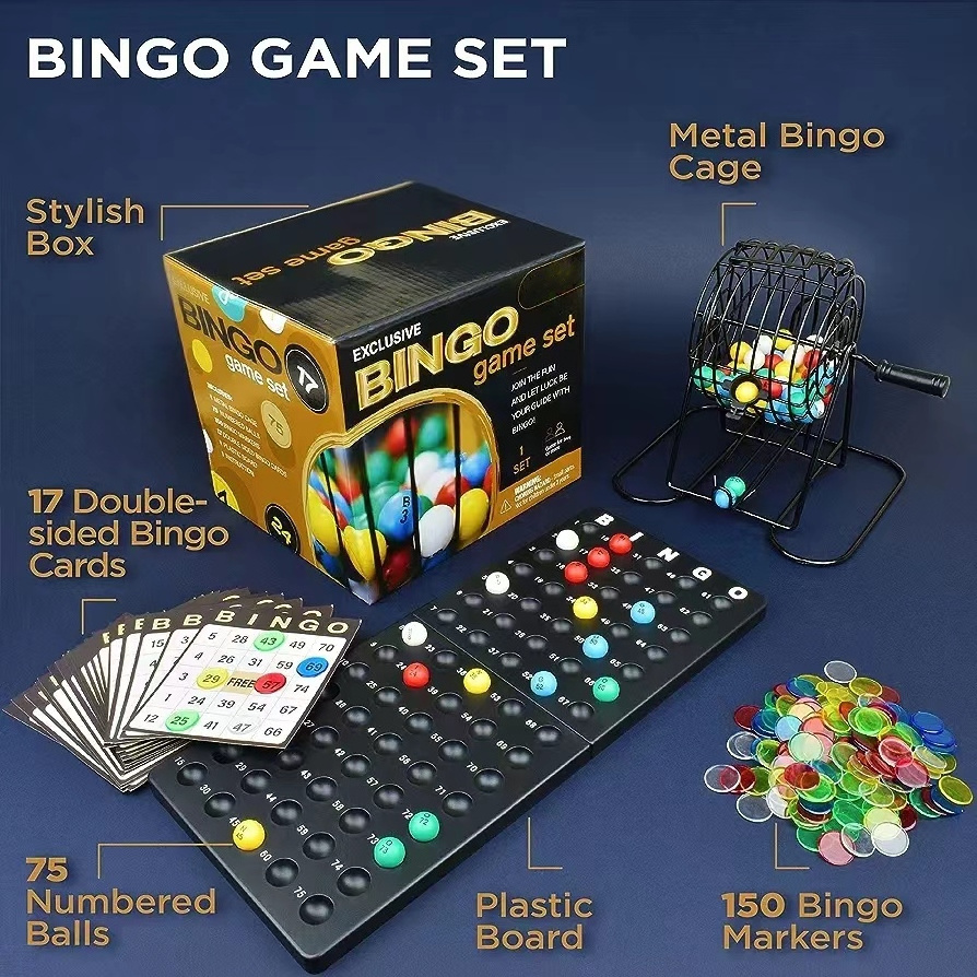 Family Games Bingo Set Gambling Metal for Leisure Paper Box Packing