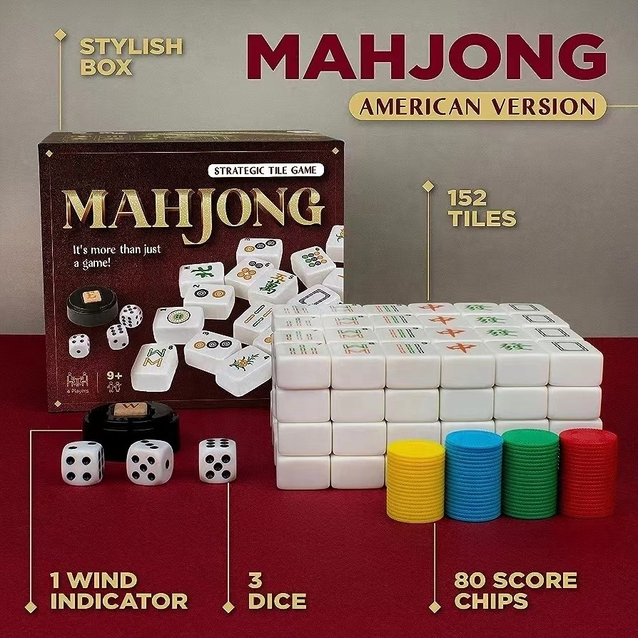 American Mahjong Set with Instructions 152 White Tiles 80 Scoring Chips 3 Dices and Wind Indicator