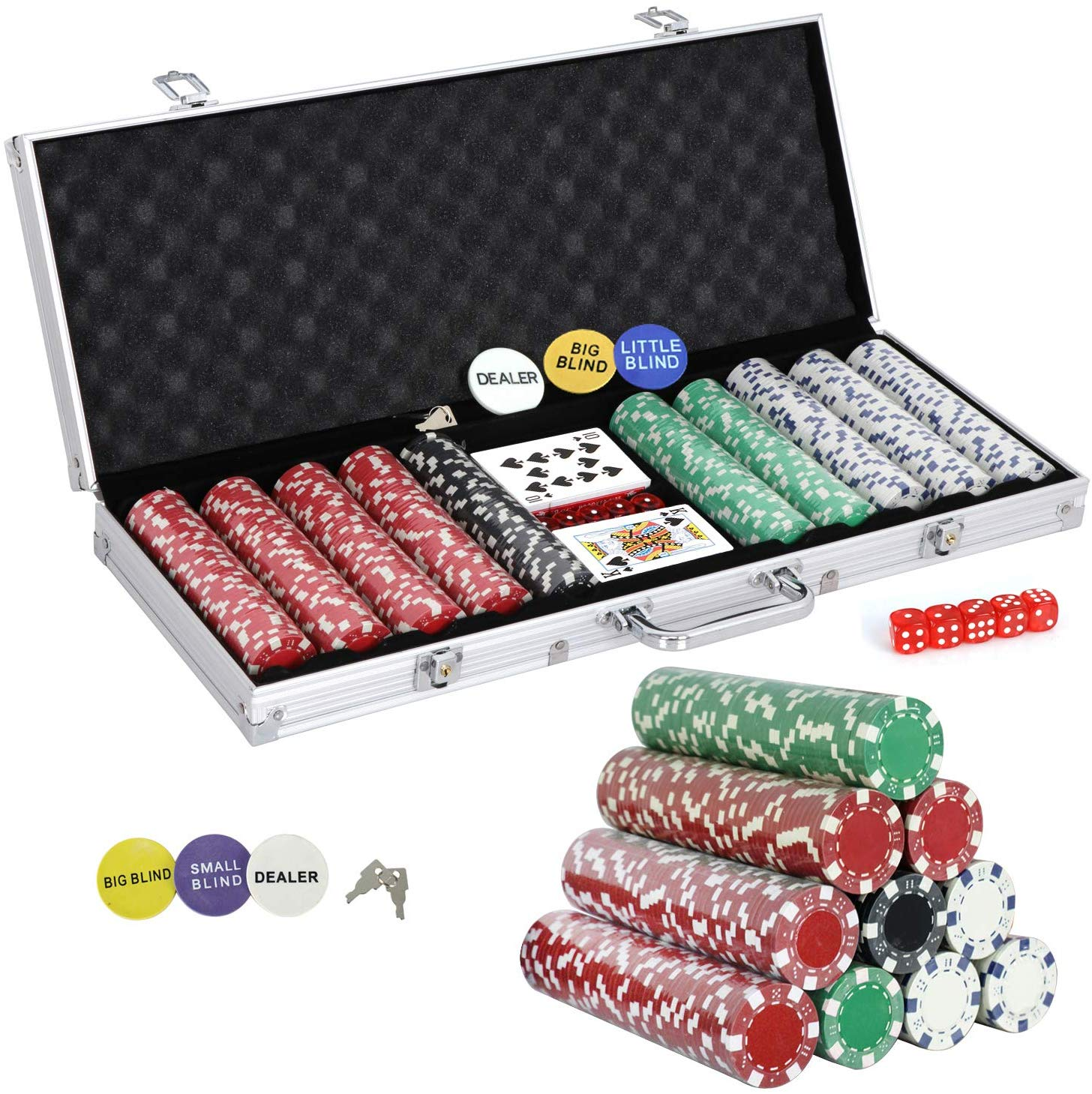 500 Poker Red&Green Chip Set 11.5 Gram Dice Style Clay Casino Poker Chips WITH Aluminum Case