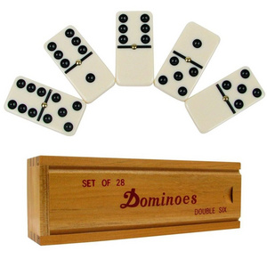 High Quality Custom Wood Box Mini IVORY Urea Table Game Domino Blocks Set