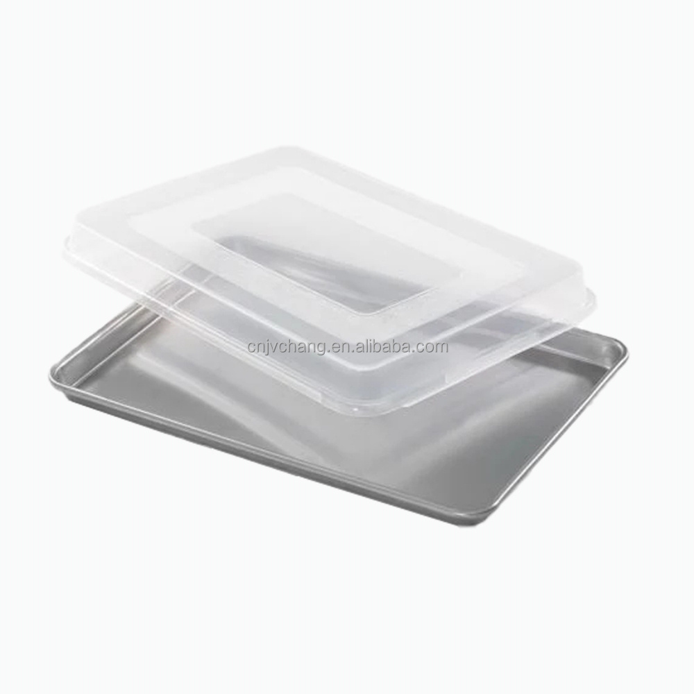 Durable Full Size Aluminum Alloy Baking Sheet Pan Tray Cookie Snack Roasting Pans with Plastic Lids Pan Covers Bakeware