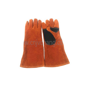 Wholesale Cowhide Mittens Cotton Lining Heat Resistant Scalding Oven Mitten BBQ Gloves Length 41cm