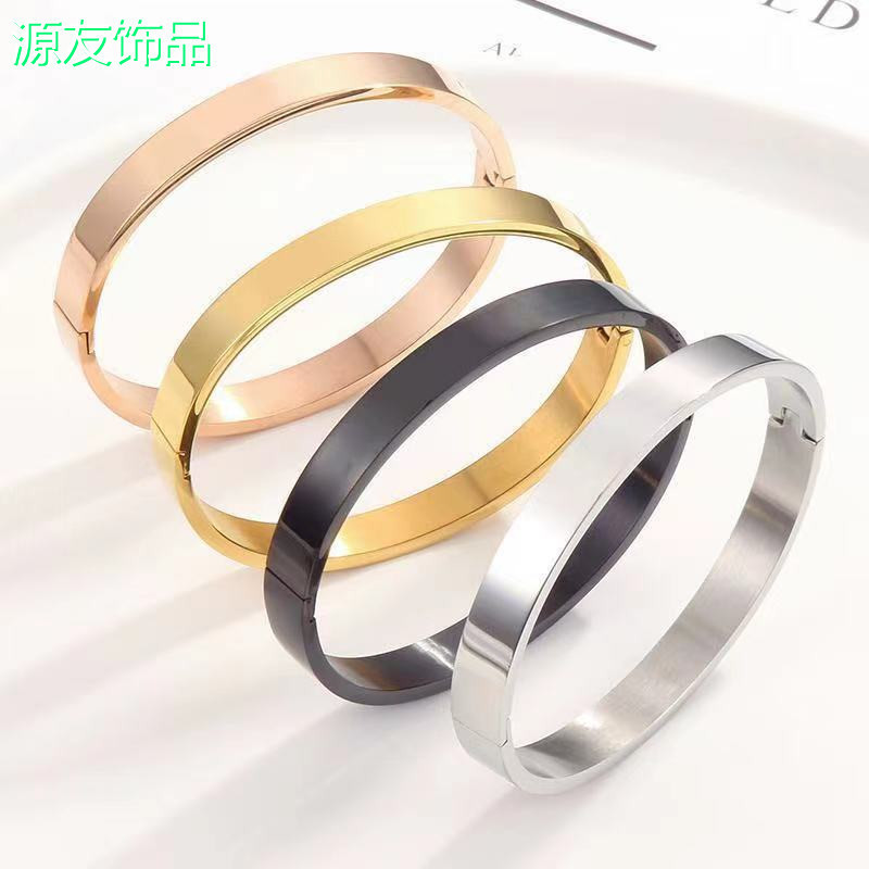 Factory Sales Logo Custom Engraving Letters Stainless Steel Gilded Statement Blanks Bangle Women Bracelets