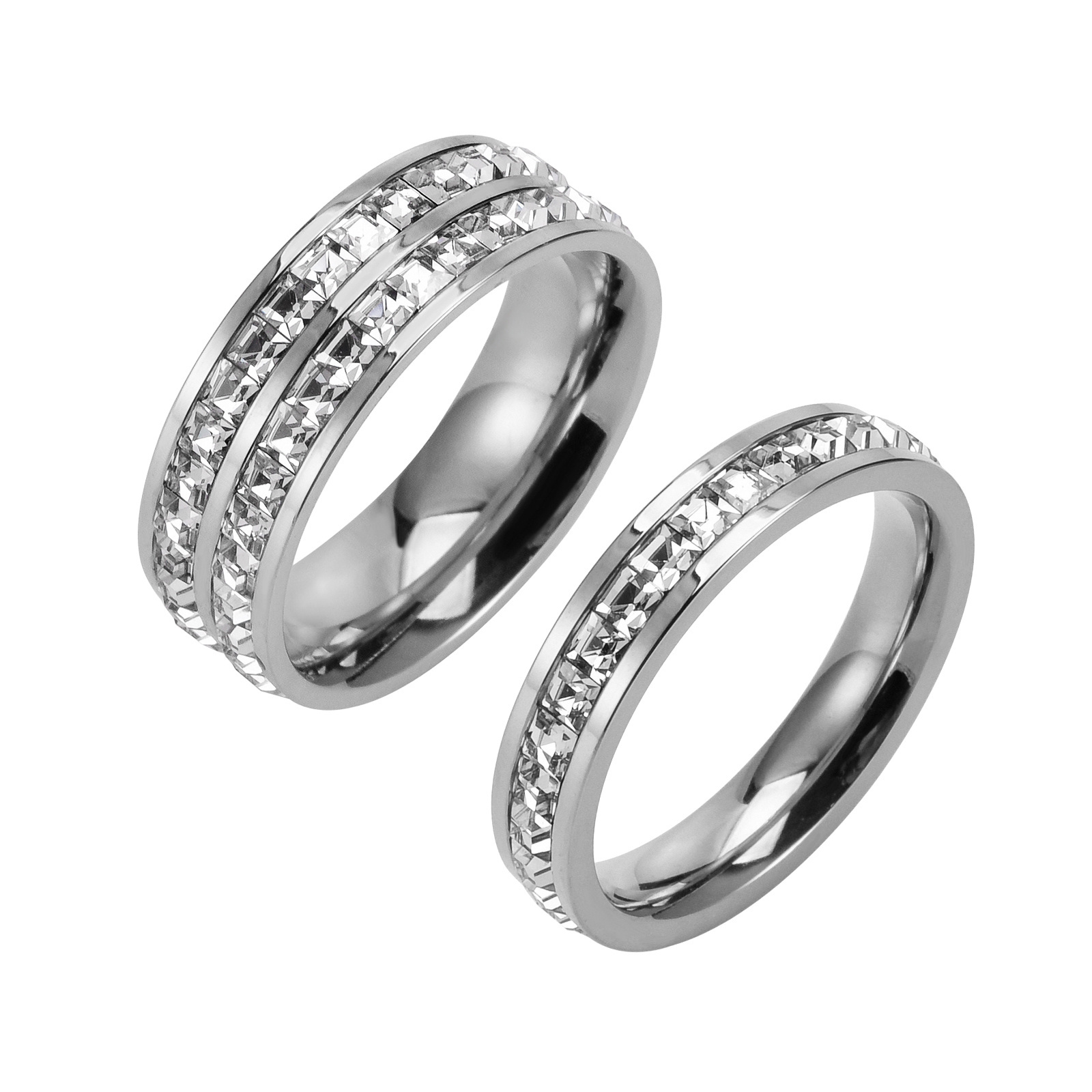 High quality stainless steel jewelry tennis square gemstone cubic zirconia sweetheart rings set