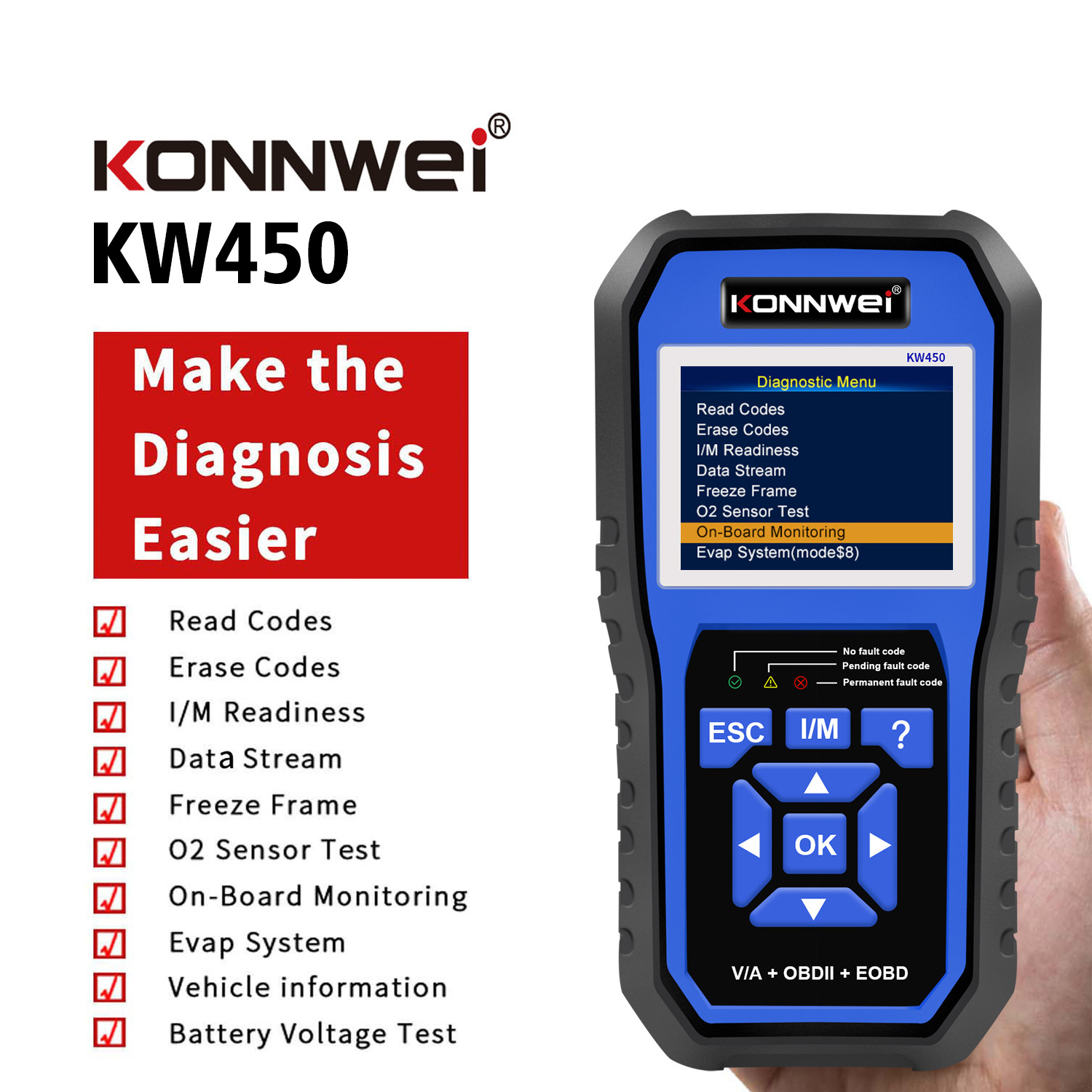 KW450 Special OBDII Diagnostic Scanner KONNWEI Full System Diagnosis Scanner for VW AUDI Bentley Lamborghini Bugatti Seat Skoda