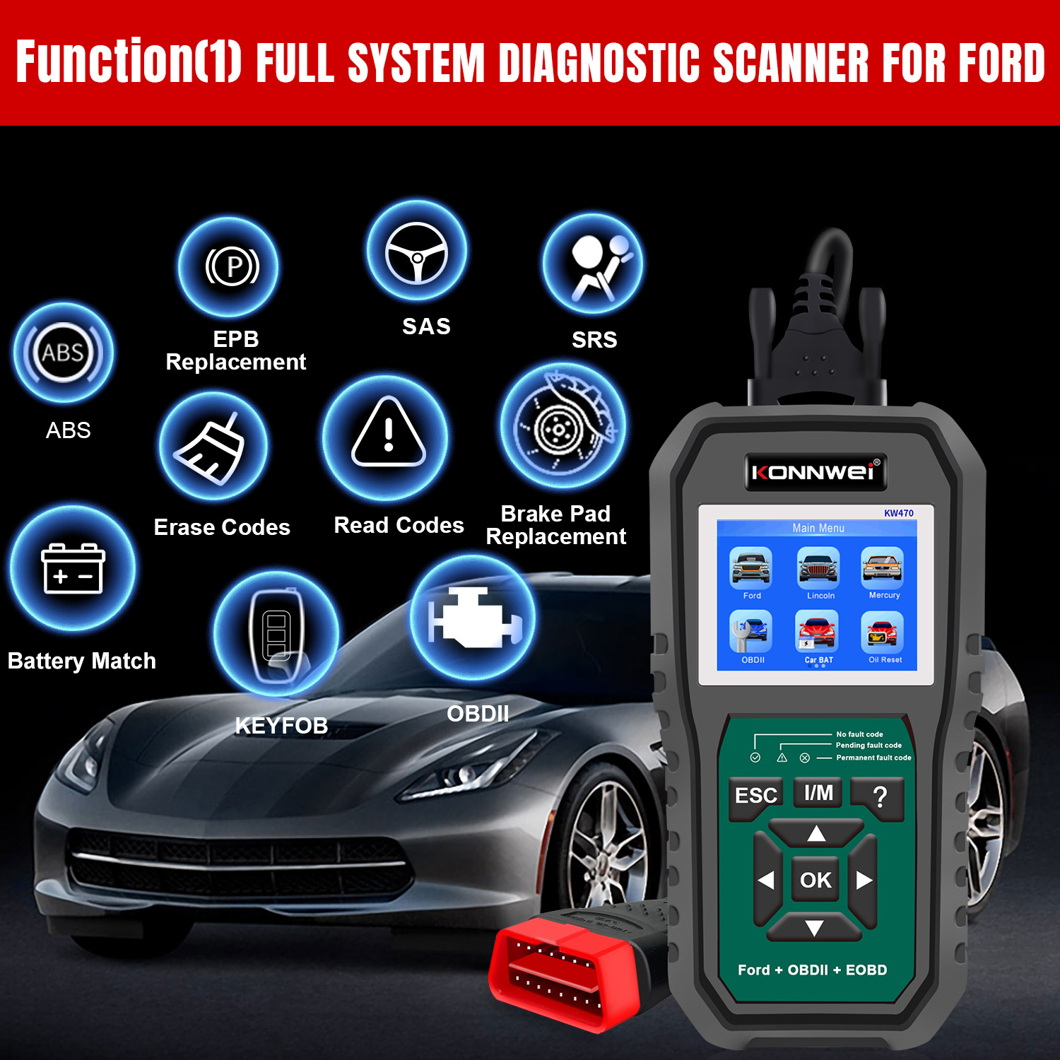 KONNWEI Full System automatic kw470 car diagnostic scanner for Ford Lincoln Mercury ABS SRS KEYFOB Engine TPMS EFB replacement