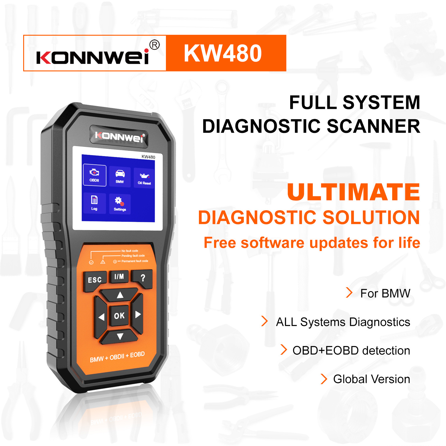 New Model KONNWEI KW480 for BMW ABS SAS Transmission Professional Diagnostic Tool Car Fault Scanner Oil Reset