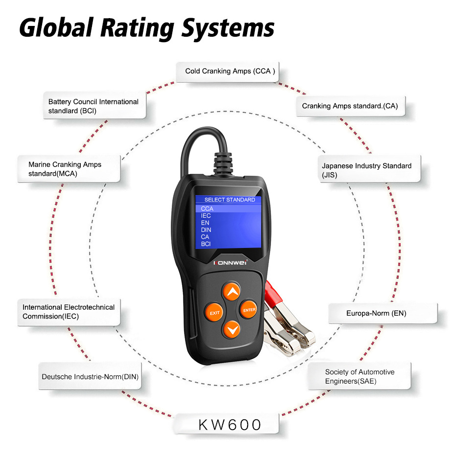 Jiawei konnwei factory smart tools KONNWEI KW600 car battery tester analyzer 12v battery  tester