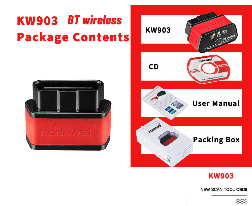 KW903 elm327 KONNWEI obd2 car diagnostic scanner for universal car with torque CE ROHS FCC