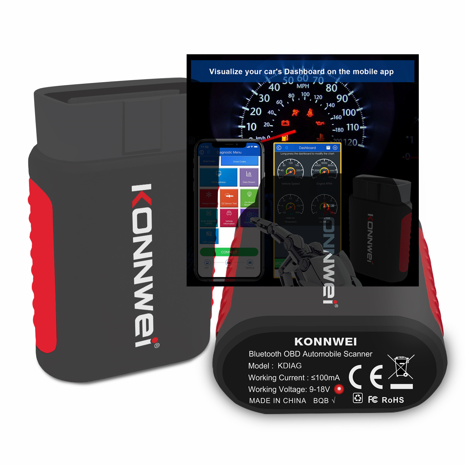 Universal vehicle diagnostic tools Konnwei  Kdiag Car OBD scanner full system scanner for multiple car brands abs srs oil reset