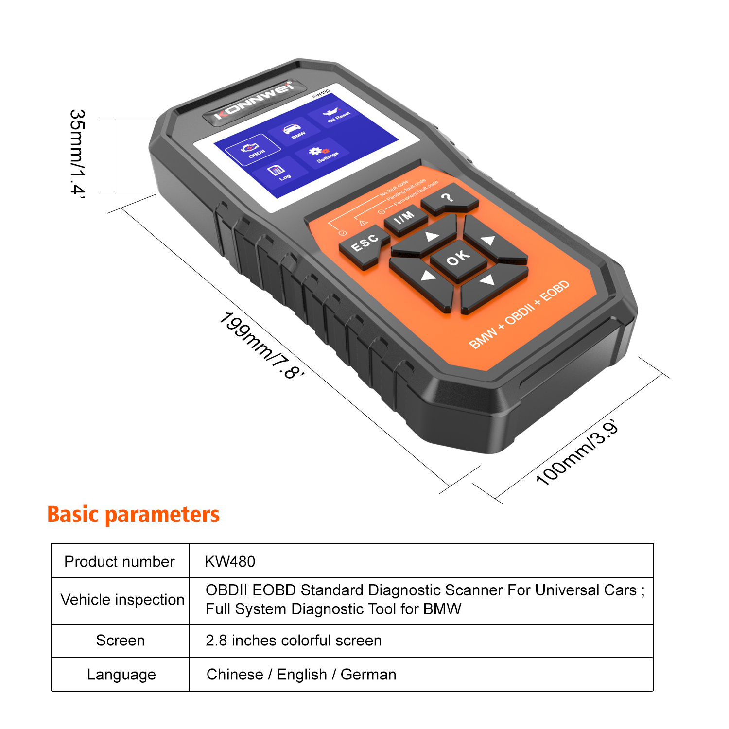 Full System Diagnostic tool KONNWEI KW480 ABS SAS Chassis Transmission Engine OBD2 Car Scanner for BMW