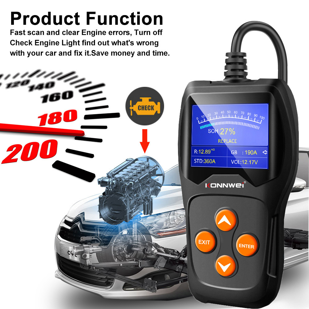 Jiawei konnwei factory smart tools KONNWEI KW600 car battery tester analyzer 12v battery  tester