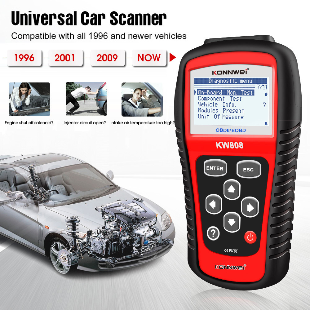 ODB2 Vehicle emission testing machine KW808 OBD ii scanner car diagnostic tool diesel diagnostic machine for all cars