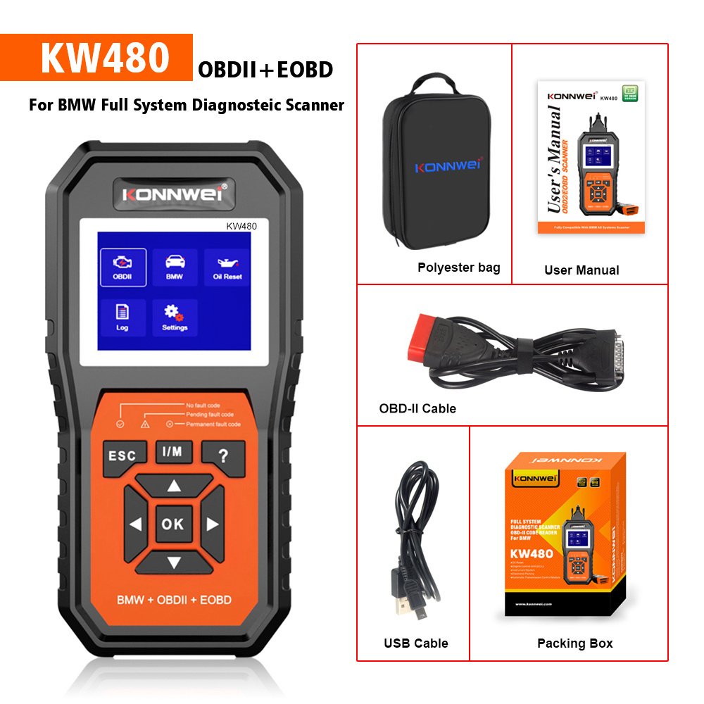 Full System Diagnosis Machine Car Chassis Engine Trouble Code OBD Scanner KONNWEI KW480 for BMW