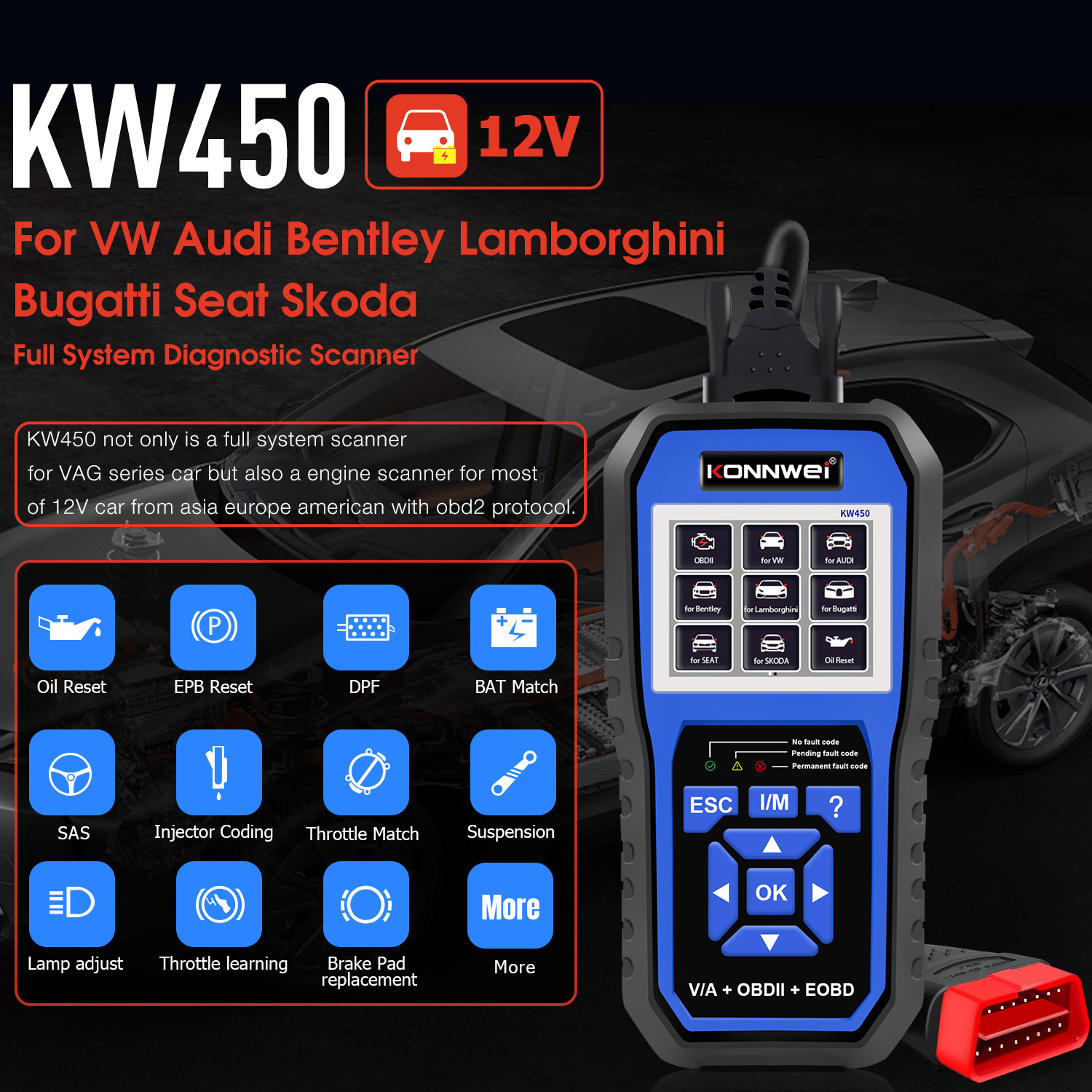 Full system diagnostic scanner SRS oil reset TPS battery match DPF Regeneration ABS brake auto diagnostic tool for VAG