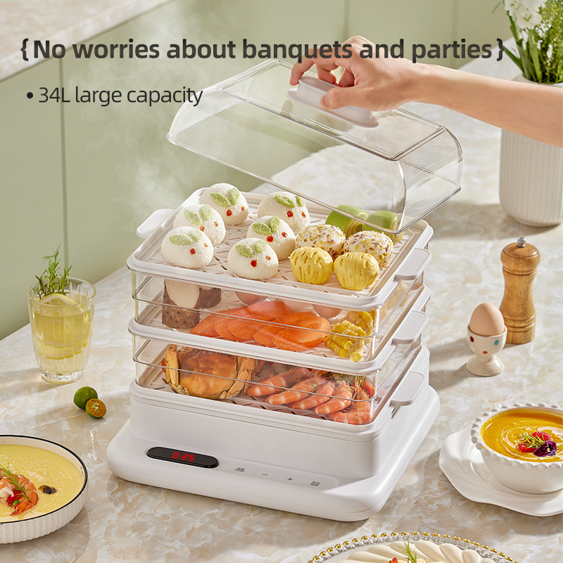 34L Multi Purpose 1 2 3 Layer Kitchen Digital Smart Warmer Cooker Fish Corn Milk Egg Dim Sum Dumpling Electric Food Steamers