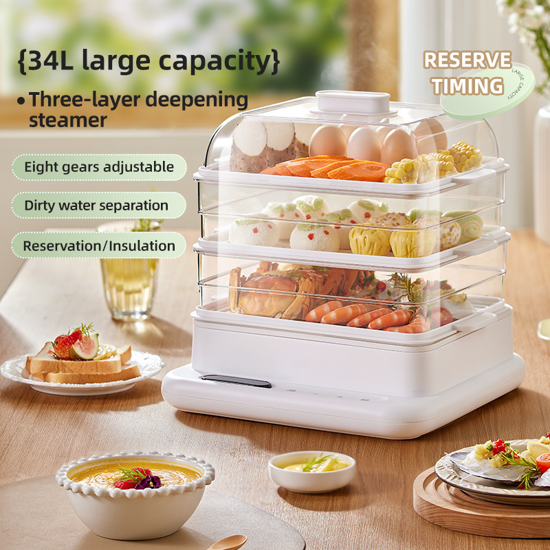 34L Multi Purpose 1 2 3 Layer Kitchen Digital Smart Warmer Cooker Fish Corn Milk Egg Dim Sum Dumpling Electric Food Steamers