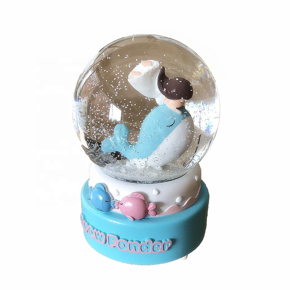 Glitter Snow Flake Water Ball Resin Dolphin Snow Globe