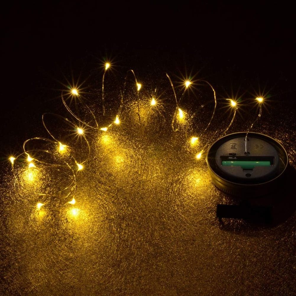 Hanging Solar Light Outdoors Battery Operated Waterproof LED Solar Mason Jar Lid Light for Holiday Party Room Wedding