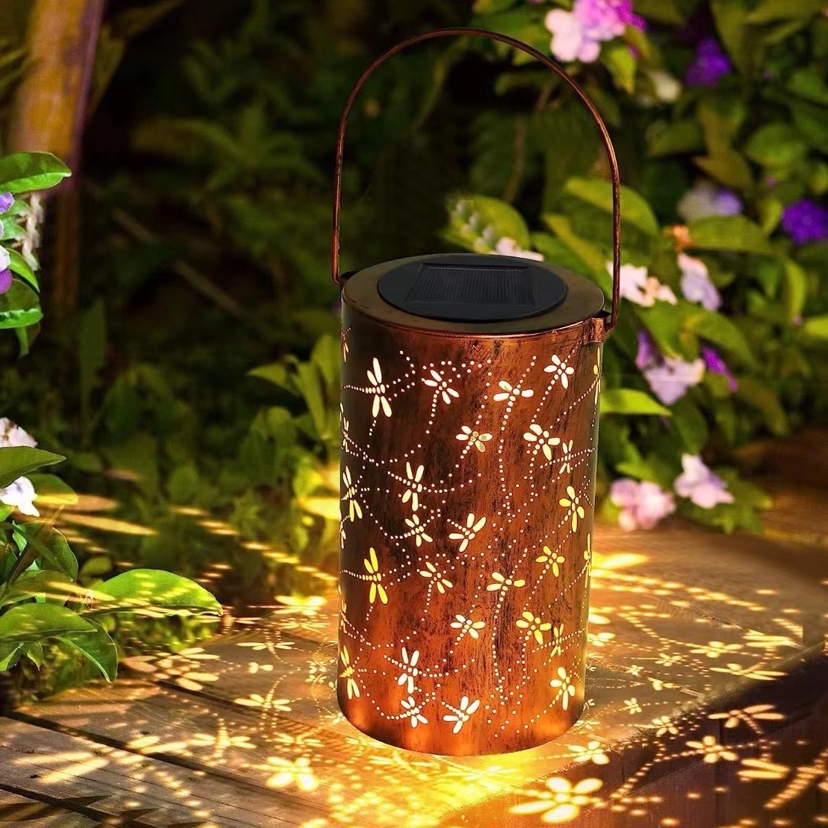 Solar LED lantern outdoor hanging light iron hollow courtyard landscape lamp Solar Lantern for Outdoor Patio Decor