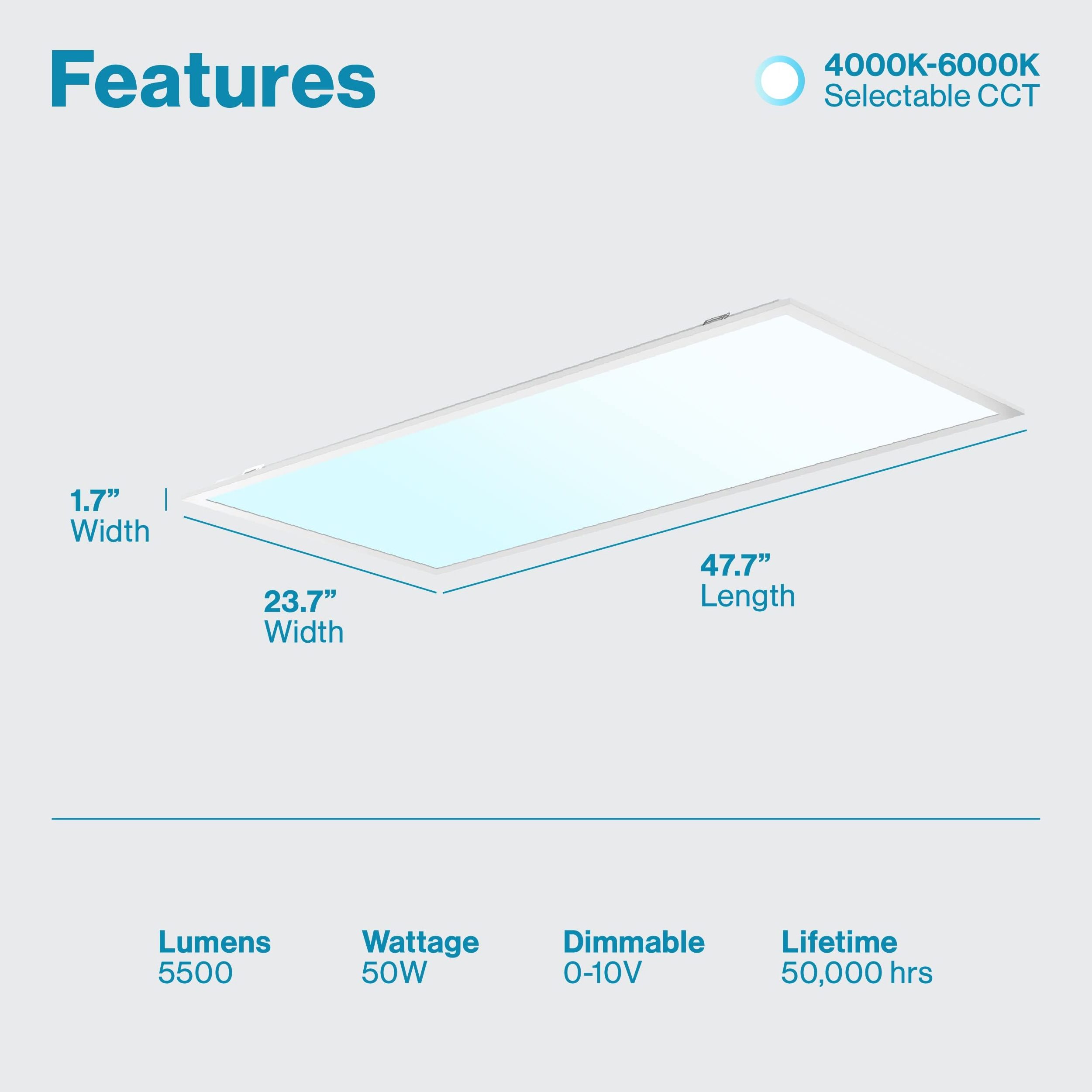 2x4 LED Flat Panel Light, Selectable Color Temperature,