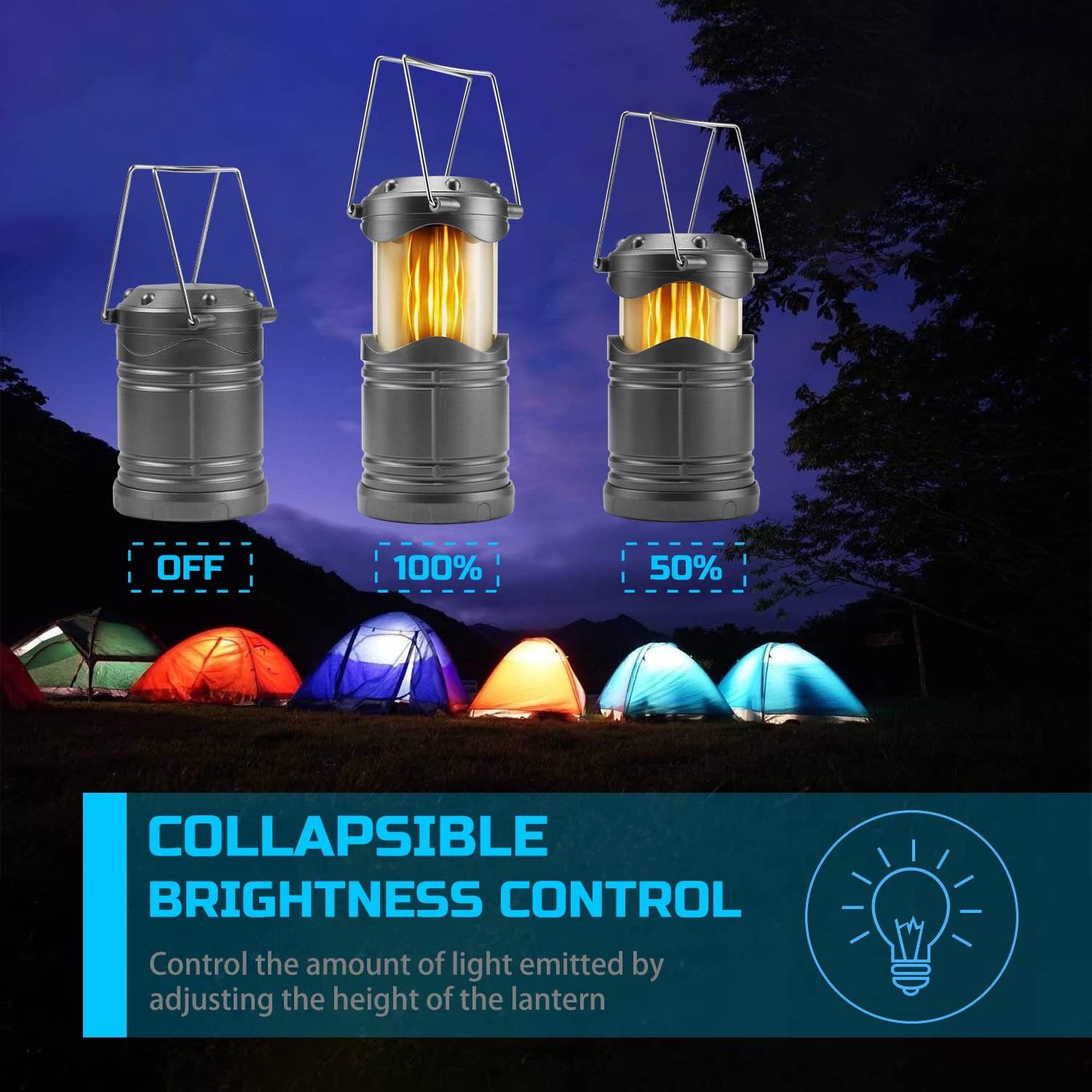 LED Camping Lanterns, Battery Powered Camping Lights Super Bright Collapsible Flashlight Portable Emergency Supplies Kit