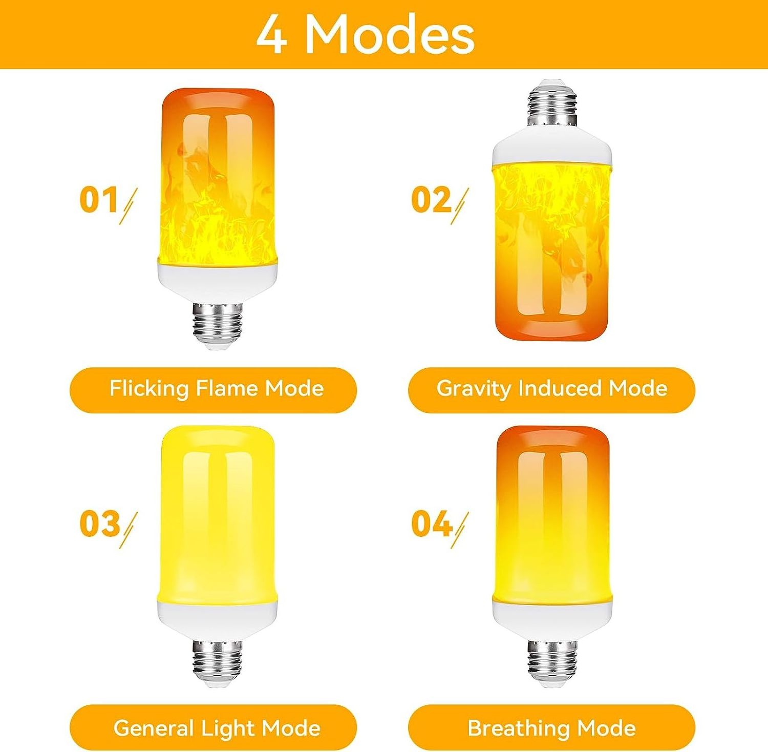 LED Flame Effect Light Bulbs Flicker Flame Light Bulb E26/E27 Base with 4 Flickering Modes Christmas Lights Decorations