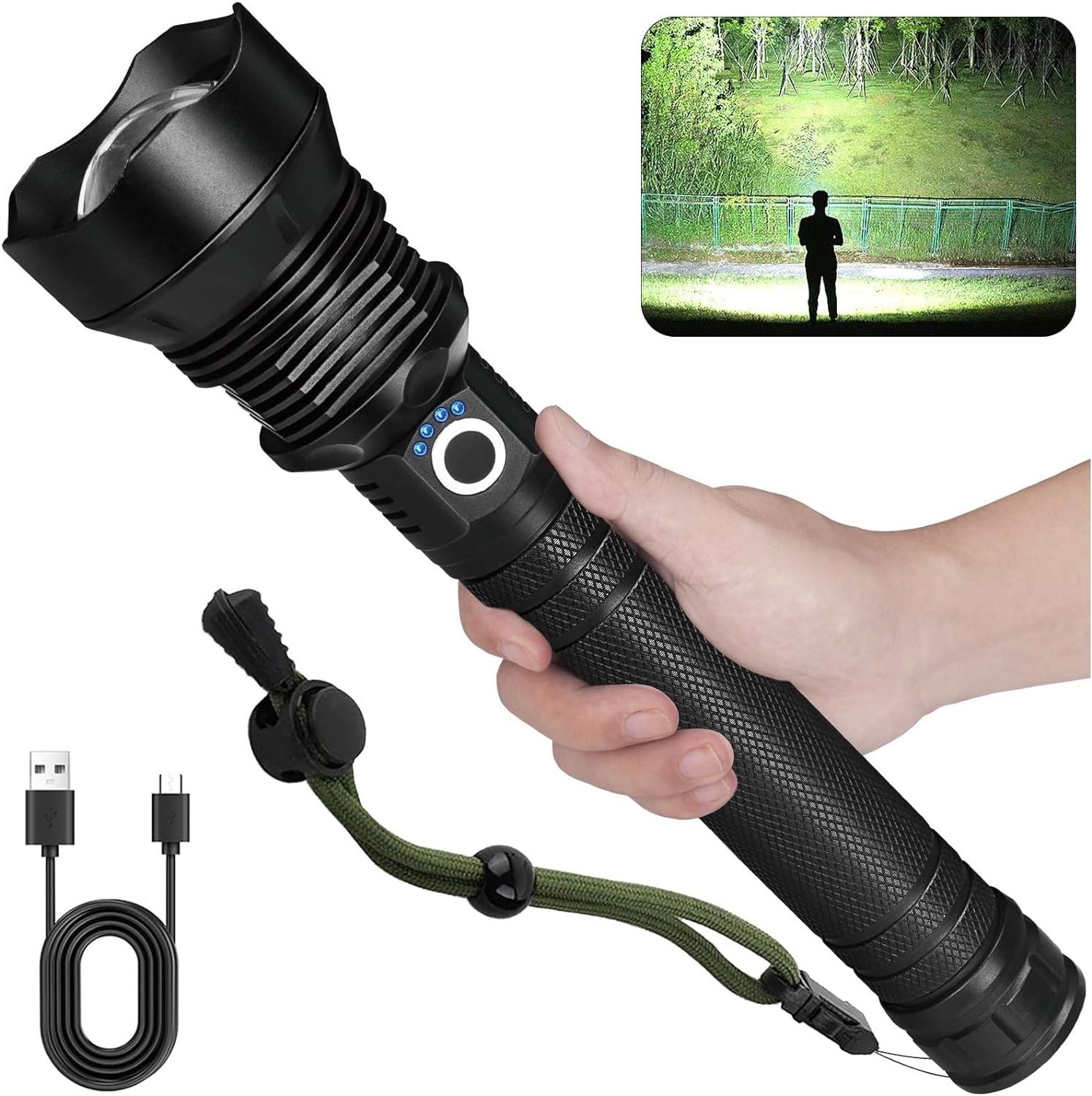 250000 Lumens Super Brigh  High Lumens Rechargeable IPX6 Waterproof Handheld Powerful Flash Light for hunting Camping