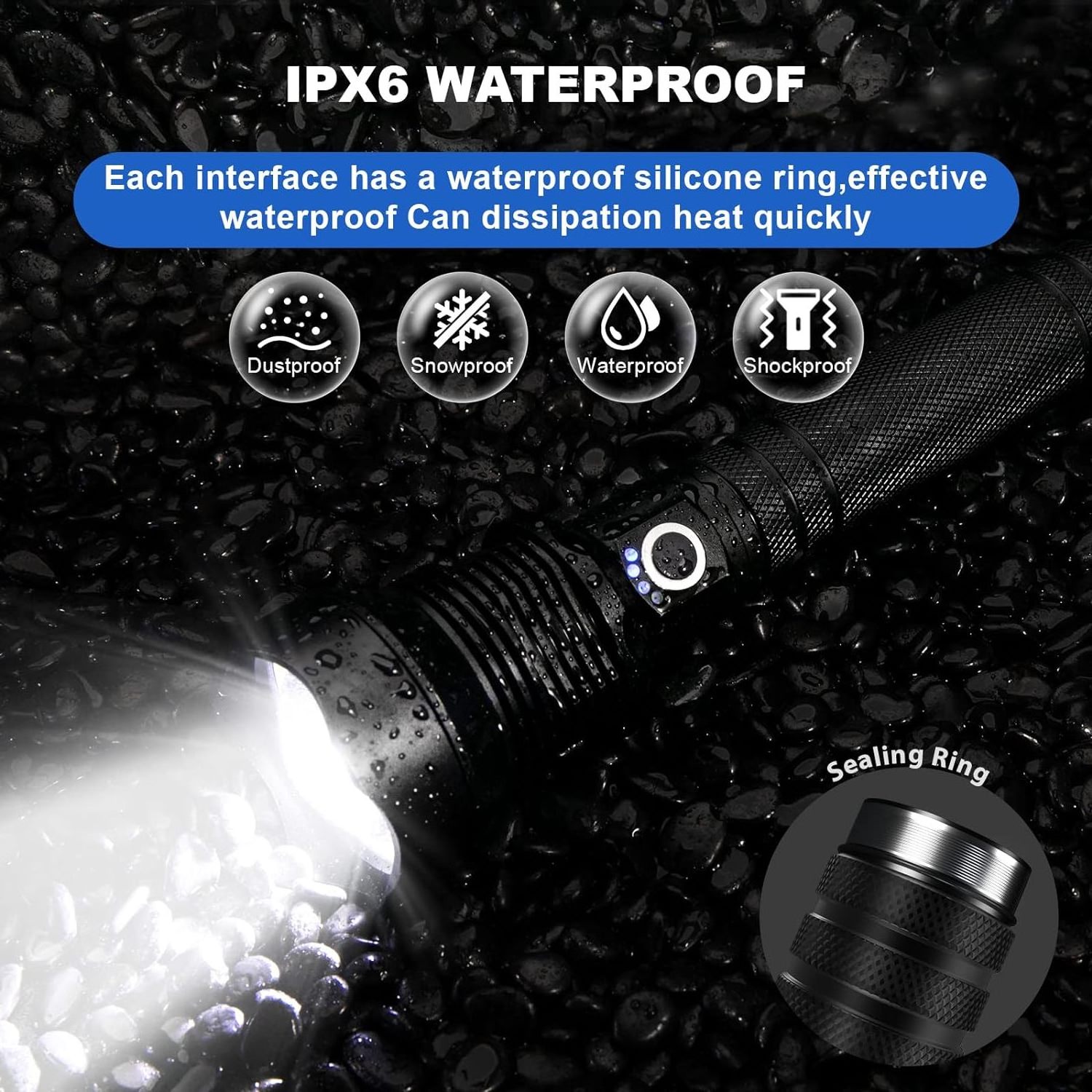 250000 Lumens Super Brigh  High Lumens Rechargeable IPX6 Waterproof Handheld Powerful Flash Light for hunting Camping