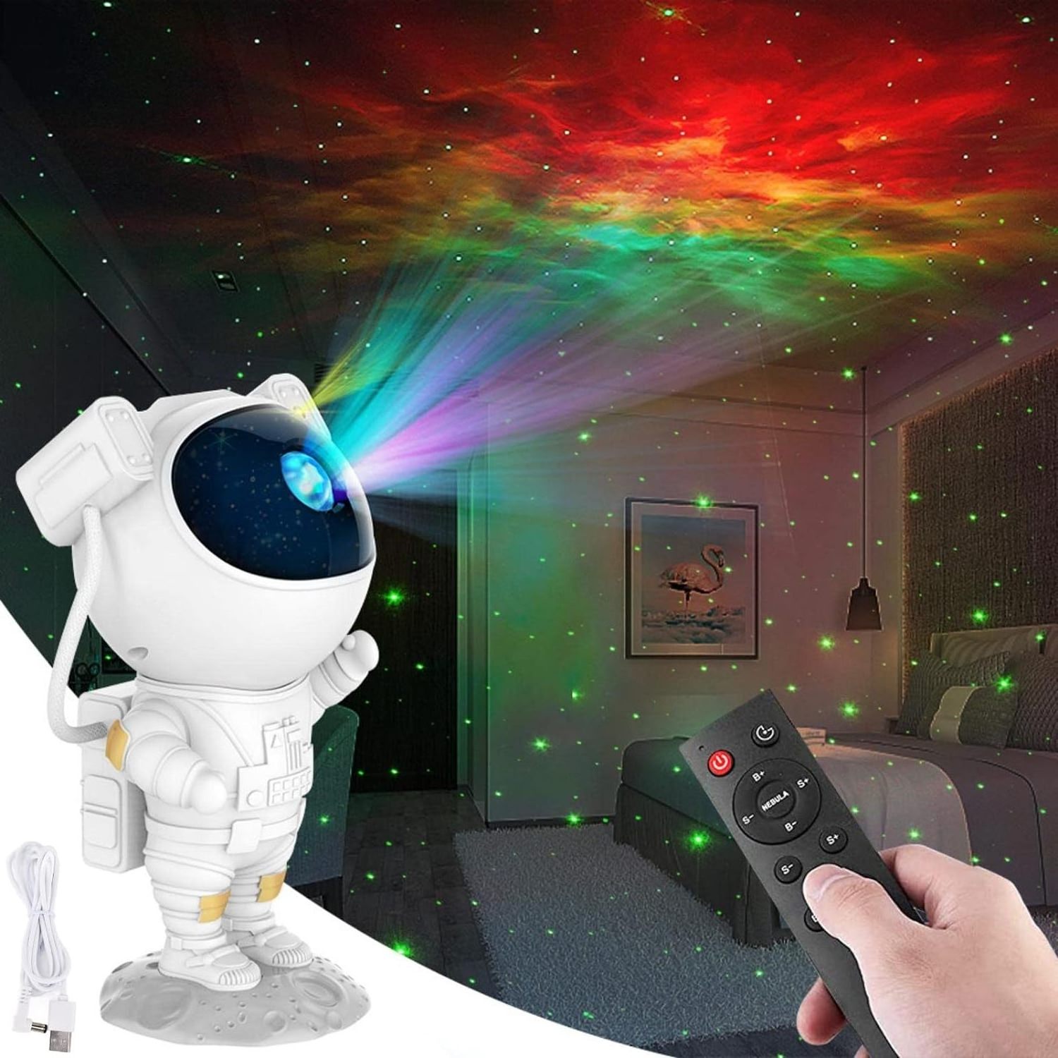 Space Buddy Projector Star Projector Light Astronaut Night Light Projector Remote Control Timer LED Lights