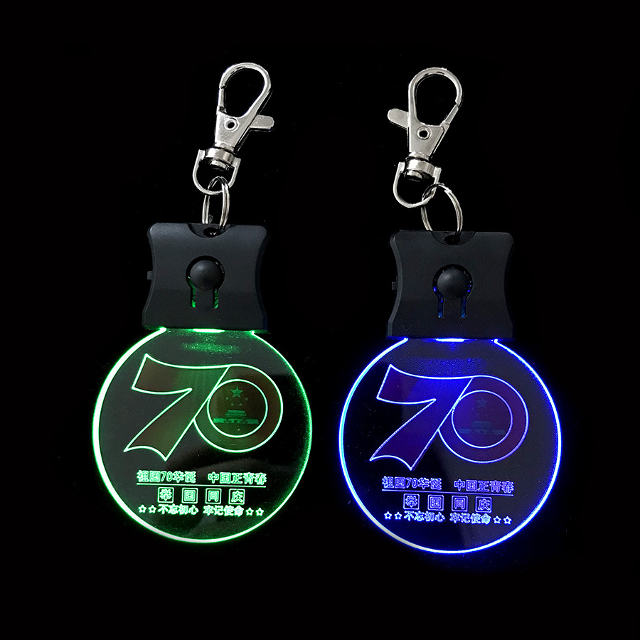 Customized Shape Laser Engraved Logo Mini Light Up Keyholder 3D LED Acrylic Keychain For Promotional Gift