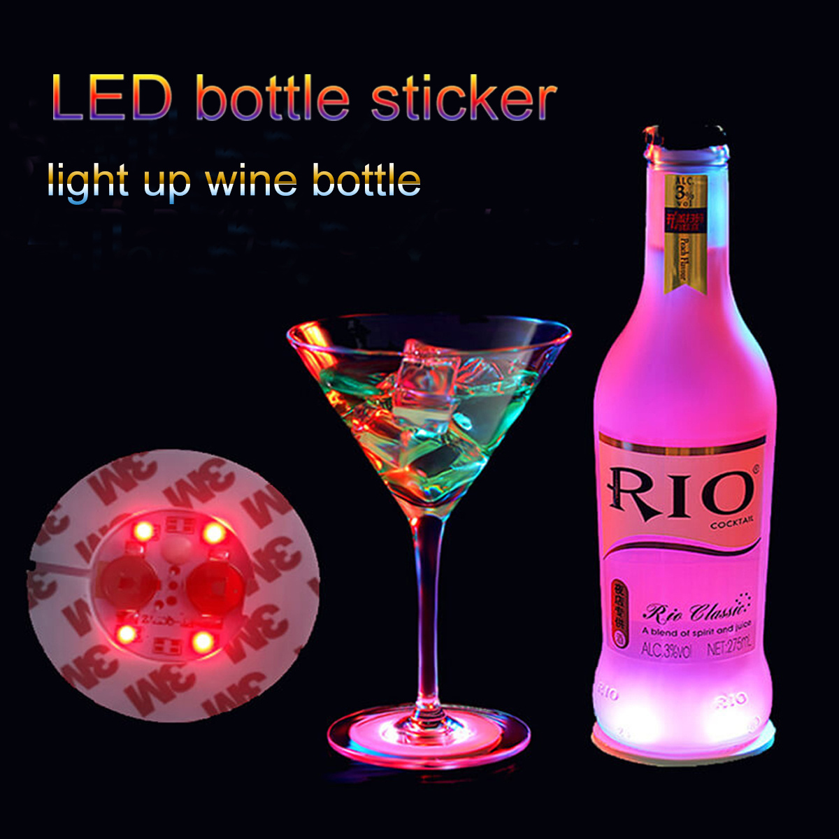 Factory Price High quality Bottle LED Light Up Sticker Led Bottle Sticker Coaster For Bar Nightclubs