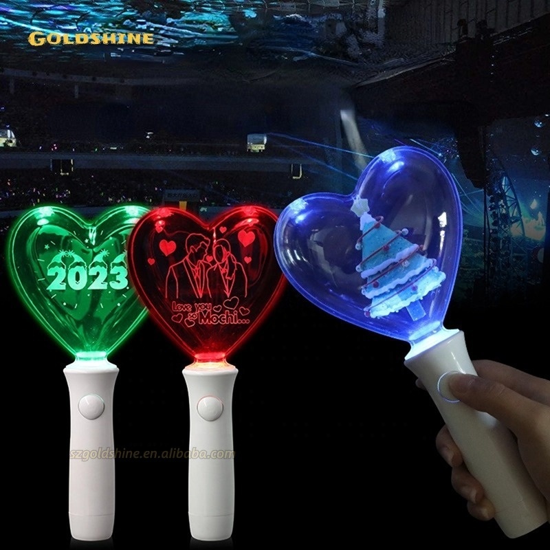 Light sticks Wholesale 15 Color Changing Heart Shape Glowing Light Stick Custom Party Concert Led Kpop Cheering RGB Light Stick