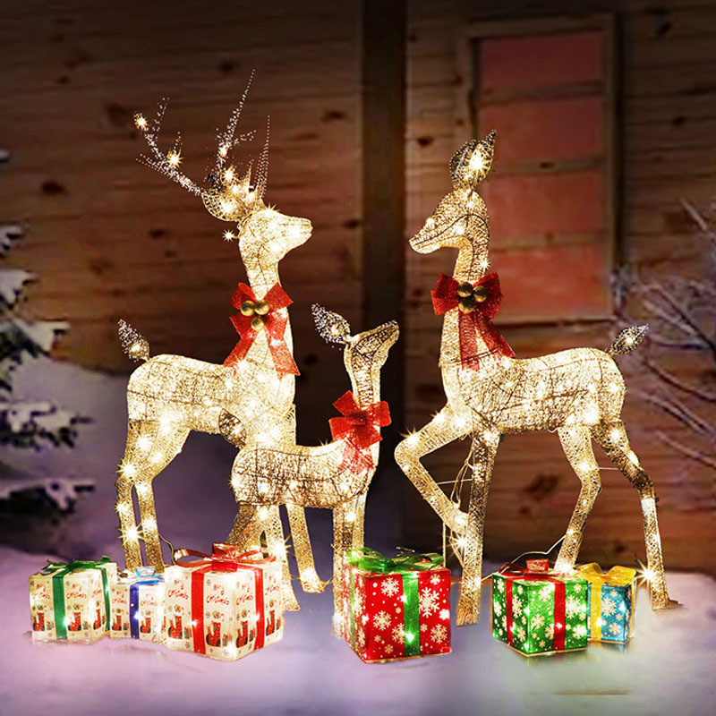 Outdoor Large Christmas Decoration Light 3D Reindeer Family Motif Lights For Shopping Mall Holiday Creative Decoration